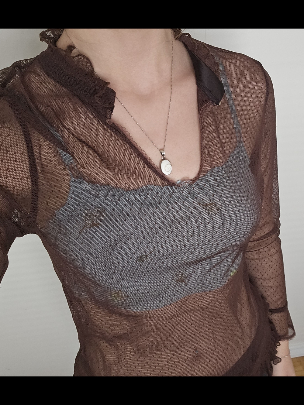 Y2K Sheer Brown Long-sleeve Women's Top